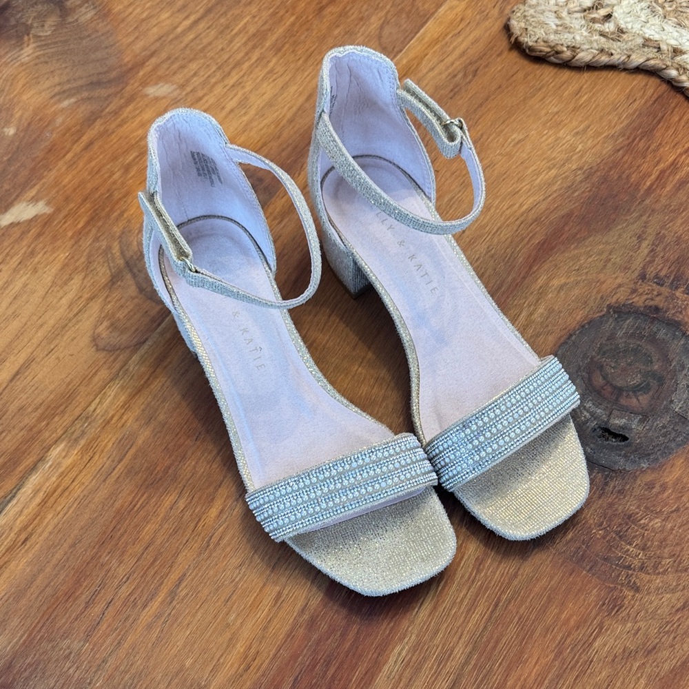 Kelly & Katie Glittering Gold Ankle Strap Shoes